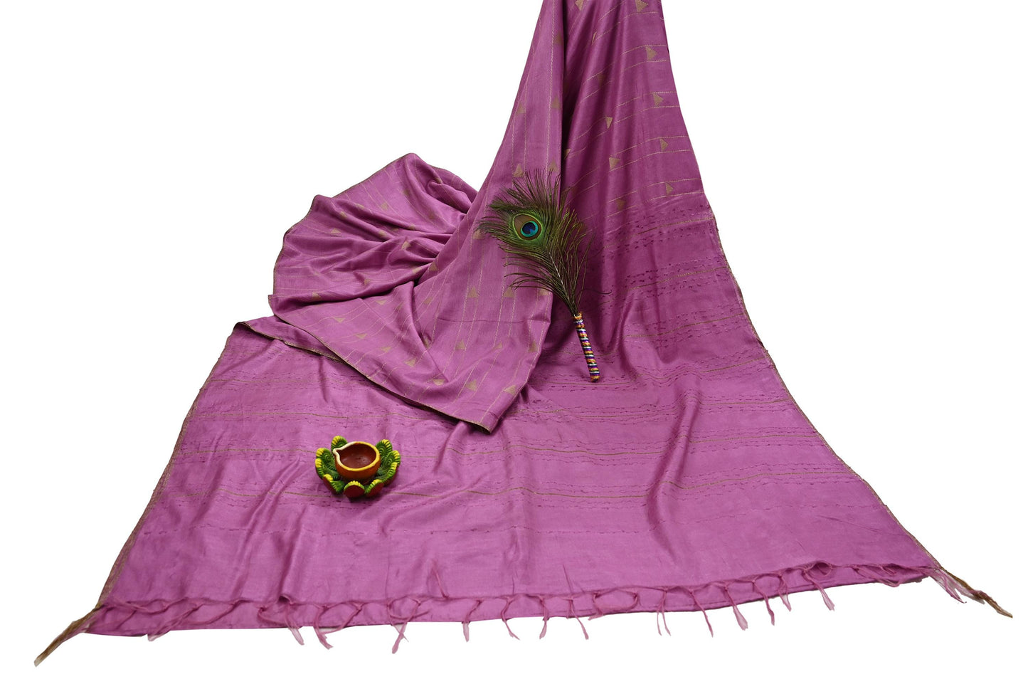 Indian Vintage Saree Pink Pure Woolen Woven Printed Sari Soft Warm Fabric 5Yard Floral Woven Zari Border Fringes