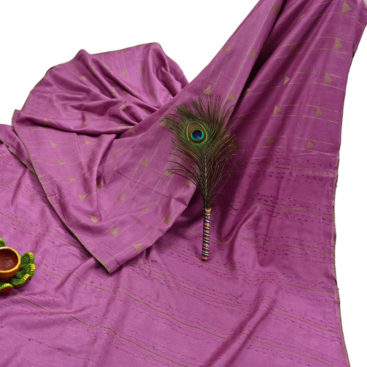 Indian Vintage Saree Pink Pure Woolen Woven Printed Sari Soft Warm Fabric 5Yard Floral Woven Zari Border Fringes