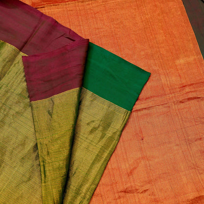 Indian Vintage Heavy Green & Maoon Woven Kanjivaram Saree 100% Pure Silk Sari Zari 5Yard Paisley Dress making Crafting Quilting Upcycle