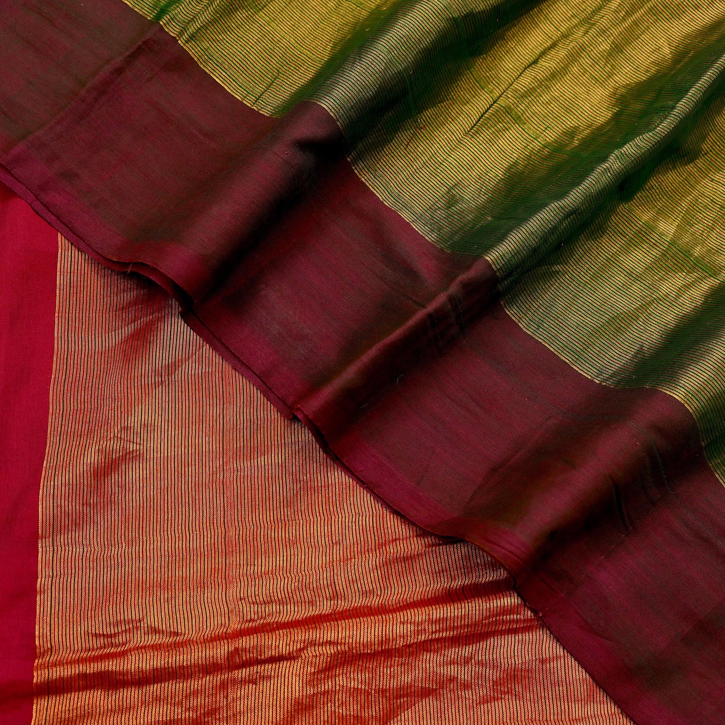 Indian Vintage Heavy Green & Maoon Woven Kanjivaram Saree 100% Pure Silk Sari Zari 5Yard Paisley Dress making Crafting Quilting Upcycle