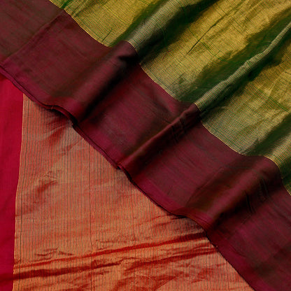 Indian Vintage Heavy Green & Maoon Woven Kanjivaram Saree 100% Pure Silk Sari Zari 5Yard Paisley Dress making Crafting Quilting Upcycle