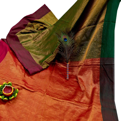 Indian Vintage Heavy Green & Maoon Woven Kanjivaram Saree 100% Pure Silk Sari Zari 5Yard Paisley Dress making Crafting Quilting Upcycle