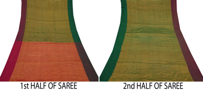 Indian Vintage Heavy Green & Maoon Woven Kanjivaram Saree 100% Pure Silk Sari Zari 5Yard Paisley Dress making Crafting Quilting Upcycle