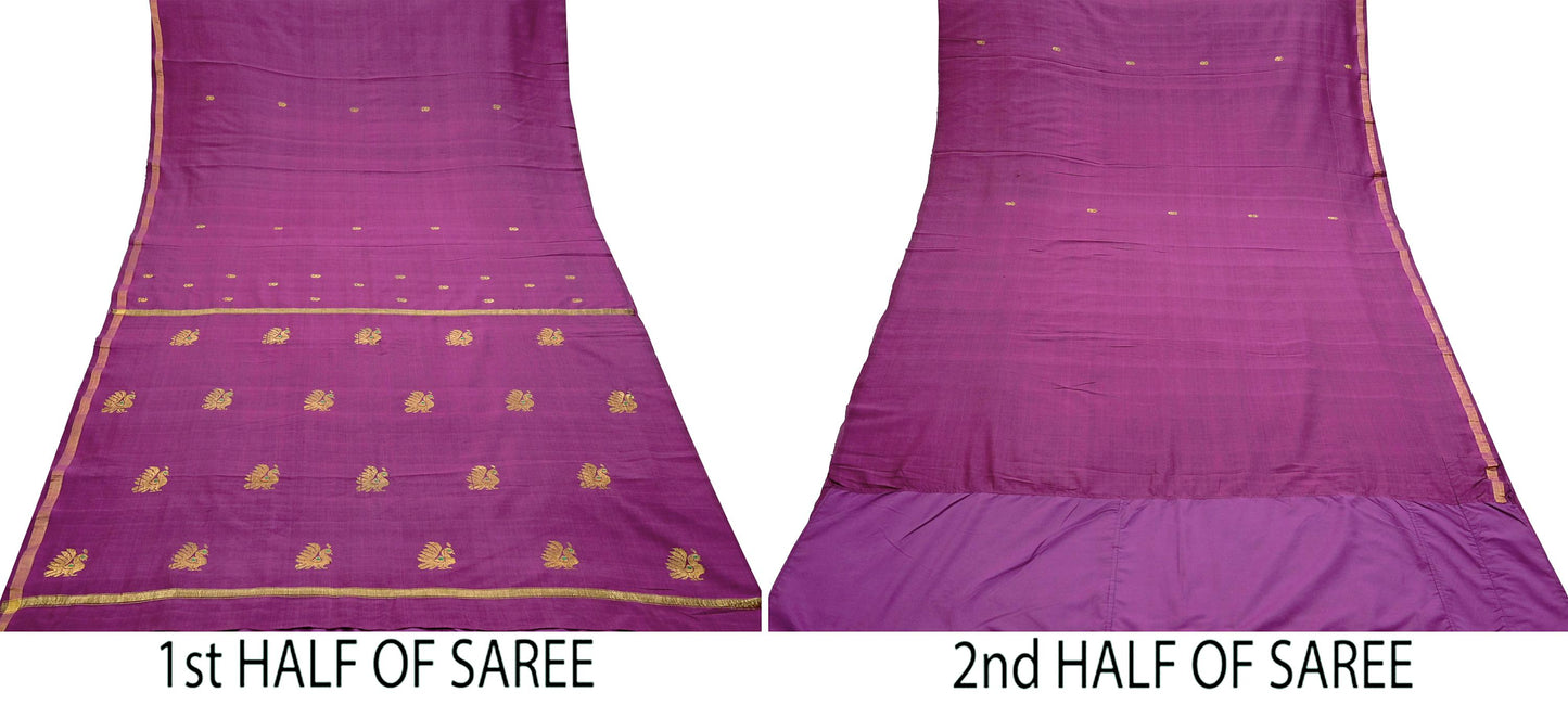 Indian Vintage Purple Sarees Hand Embroidered Sari 100% Pure Silk Craft Fabric 5yd Soft Zari Dress making wedding sarees