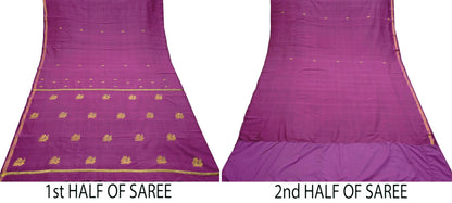 Indian Vintage Purple Sarees Hand Embroidered Sari 100% Pure Silk Craft Fabric 5yd Soft Zari Dress making wedding sarees
