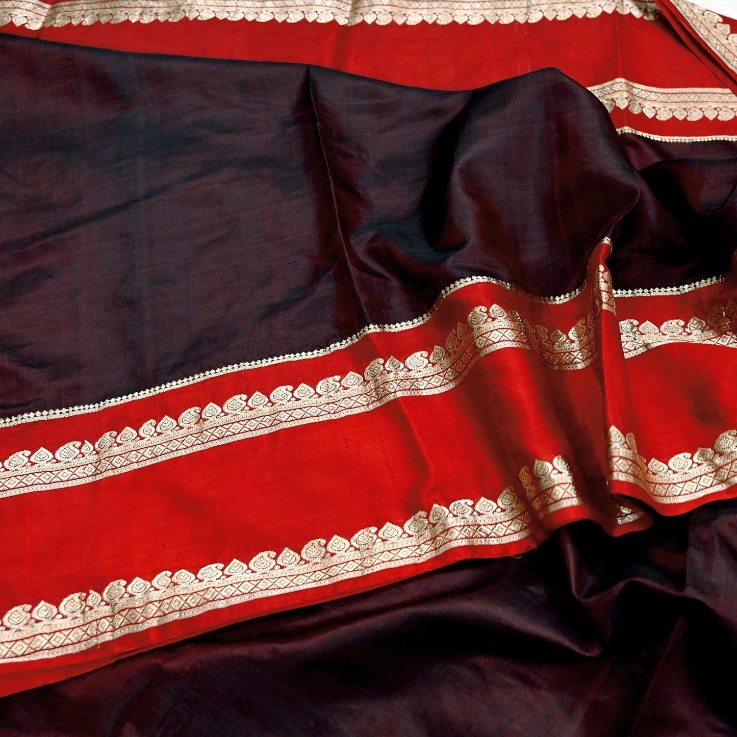 Indian Vintage Sari  Red & Maroon Mysore Silk Woven Saree with Zari Border 5 Yards Soft Craft Fabric Upcycle, Quilting, Dressmaking