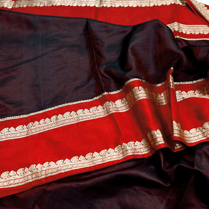 Indian Vintage Sari  Red & Maroon Mysore Silk Woven Saree with Zari Border 5 Yards Soft Craft Fabric Upcycle, Quilting, Dressmaking