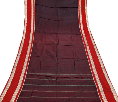 Indian Vintage Sari  Red & Maroon Mysore Silk Woven Saree with Zari Border 5 Yards Soft Craft Fabric Upcycle, Quilting, Dressmaking