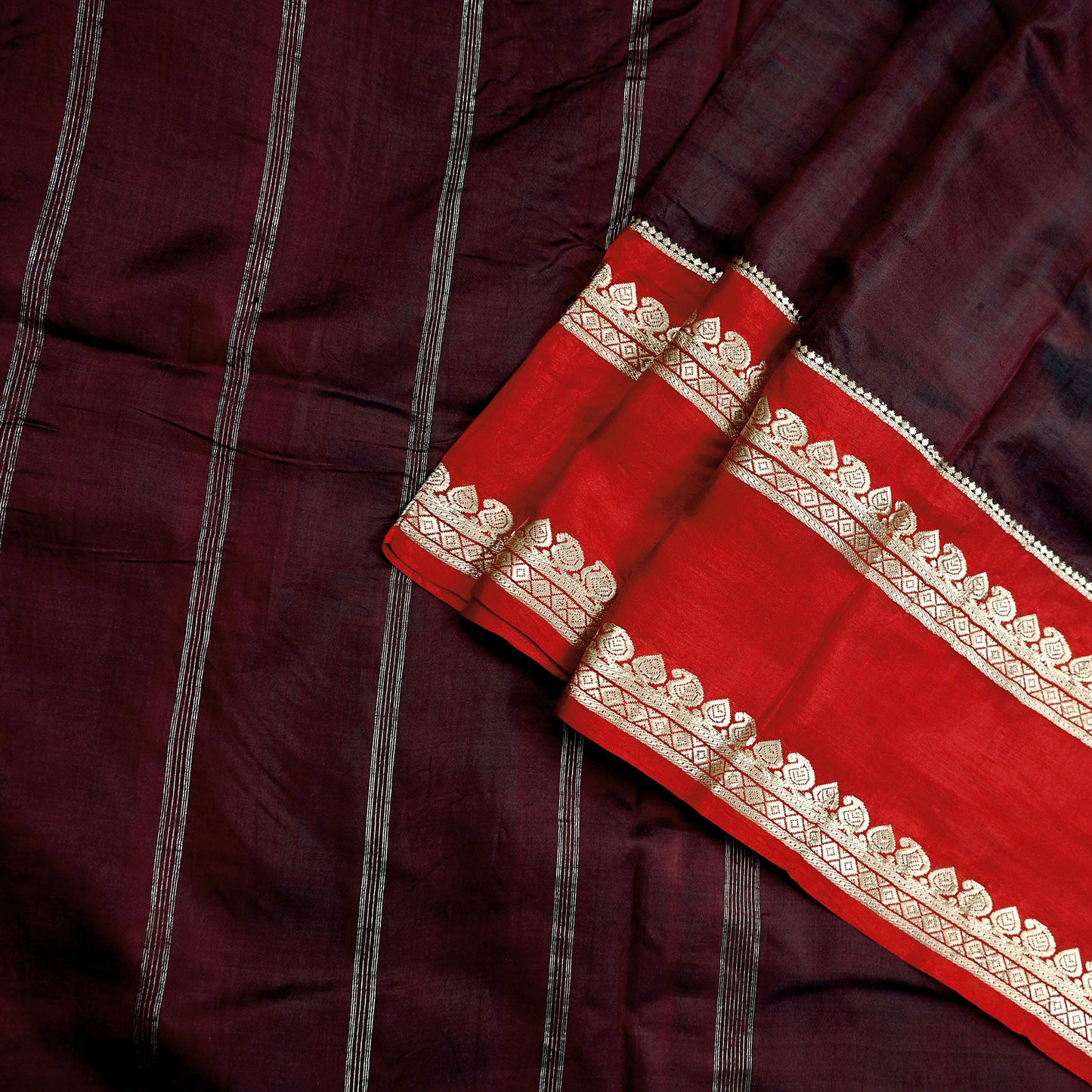 Indian Vintage Sari  Red & Maroon Mysore Silk Woven Saree with Zari Border 5 Yards Soft Craft Fabric Upcycle, Quilting, Dressmaking