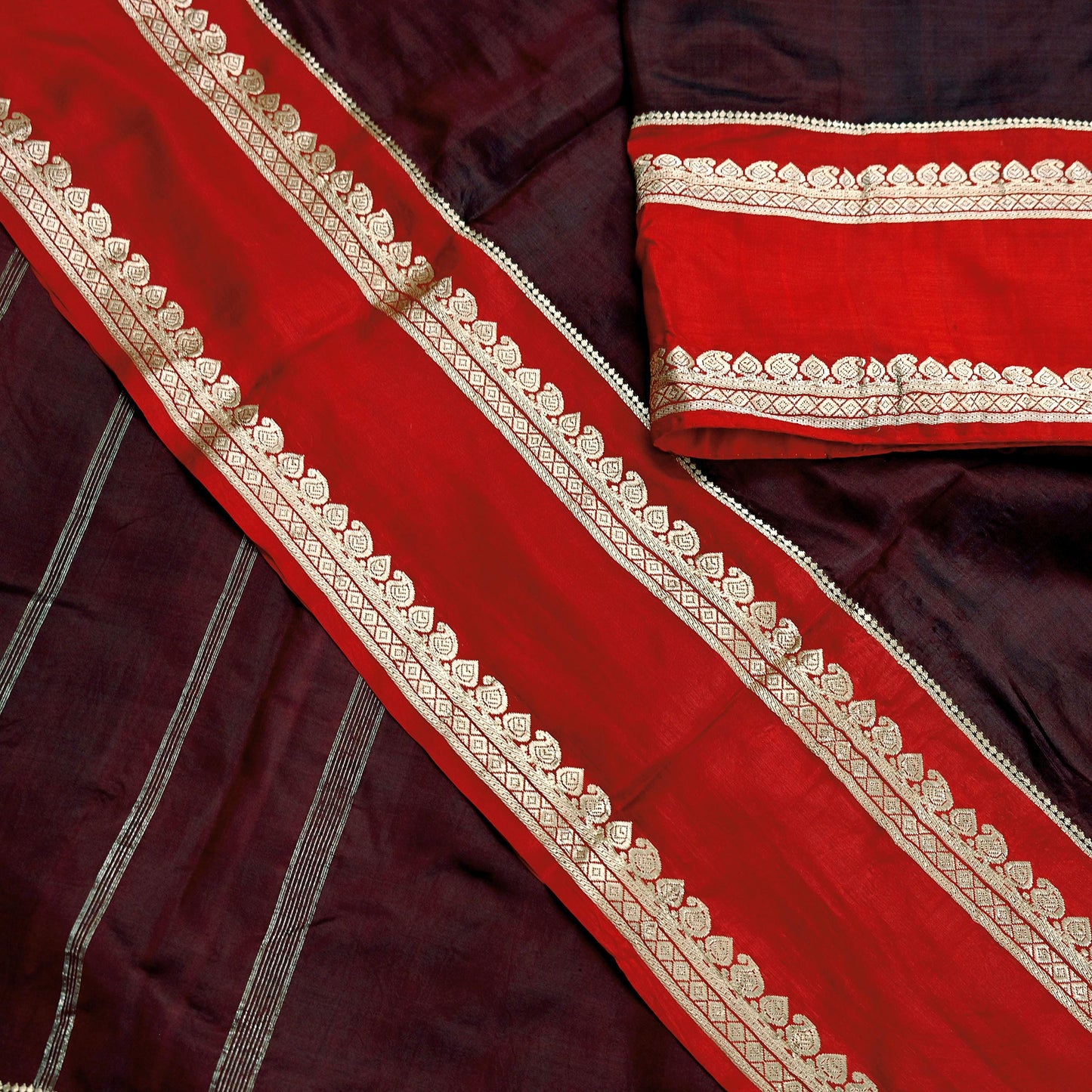 Indian Vintage Sari  Red & Maroon Mysore Silk Woven Saree with Zari Border 5 Yards Soft Craft Fabric Upcycle, Quilting, Dressmaking