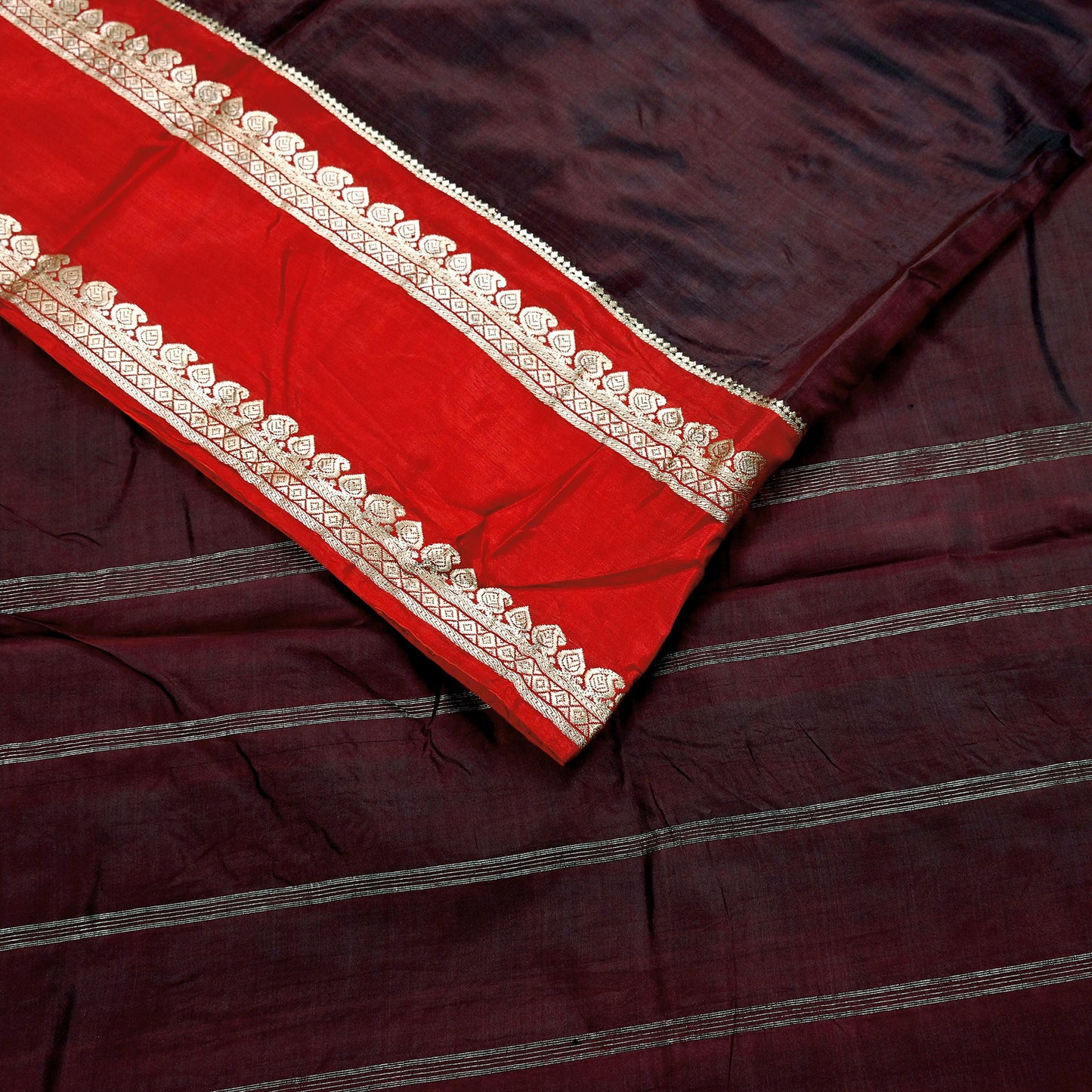 Indian Vintage Sari  Red & Maroon Mysore Silk Woven Saree with Zari Border 5 Yards Soft Craft Fabric Upcycle, Quilting, Dressmaking