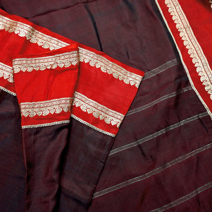 Indian Vintage Sari  Red & Maroon Mysore Silk Woven Saree with Zari Border 5 Yards Soft Craft Fabric Upcycle, Quilting, Dressmaking