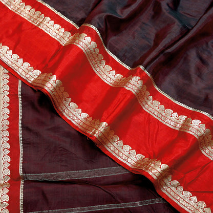 Indian Vintage Sari  Red & Maroon Mysore Silk Woven Saree with Zari Border 5 Yards Soft Craft Fabric Upcycle, Quilting, Dressmaking