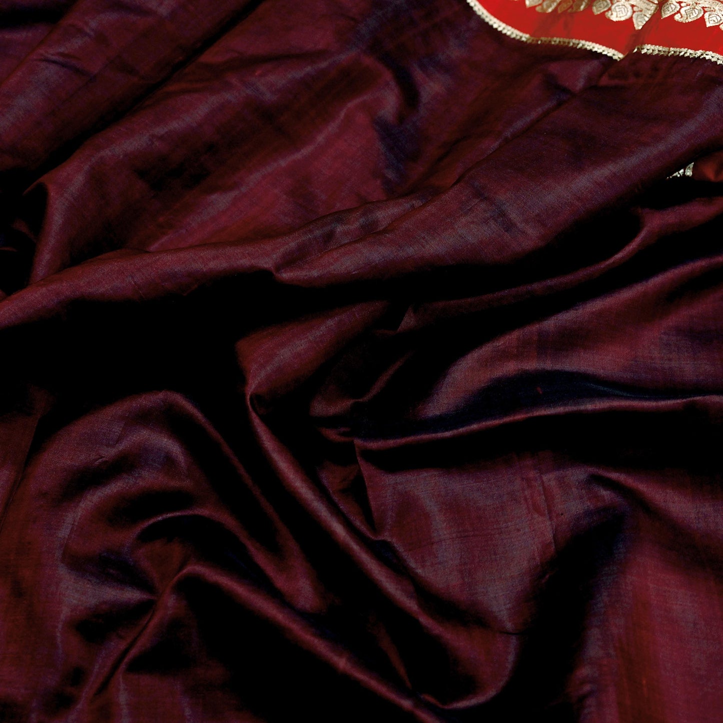 Indian Vintage Sari  Red & Maroon Mysore Silk Woven Saree with Zari Border 5 Yards Soft Craft Fabric Upcycle, Quilting, Dressmaking