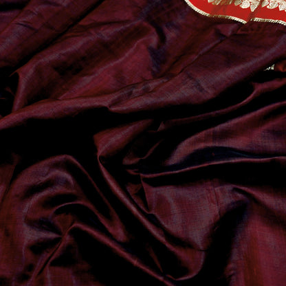 Indian Vintage Sari  Red & Maroon Mysore Silk Woven Saree with Zari Border 5 Yards Soft Craft Fabric Upcycle, Quilting, Dressmaking