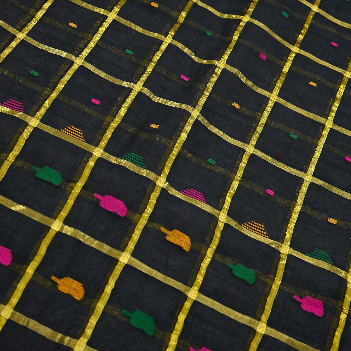 Indian Vintage Sari Black Pure Cotton Hand Woven Sarees Craft Fabric 5yd Ethnic Floral Crafting Upcycle Quilting Dress Making