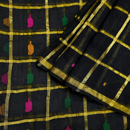 Indian Vintage Sari Black Pure Cotton Hand Woven Sarees Craft Fabric 5yd Ethnic Floral Crafting Upcycle Quilting Dress Making