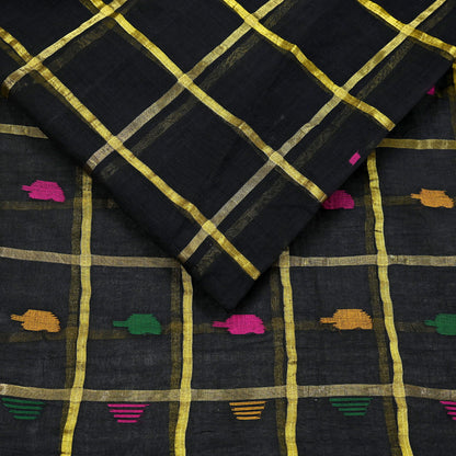 Indian Vintage Sari Black Pure Cotton Hand Woven Sarees Craft Fabric 5yd Ethnic Floral Crafting Upcycle Quilting Dress Making