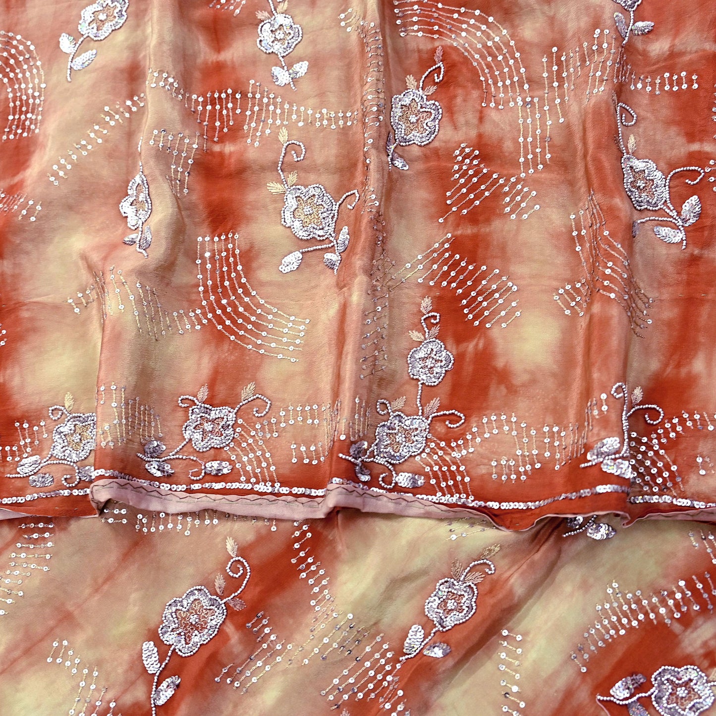 Indian Vintage Saree Pure Crepe Silk Hand Embroidered Tie-Dye Sari Fabric 5yard Sewing Craft Fabric Ethnic Dressmaking Crafting Zardozi Zari