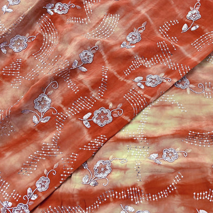 Indian Vintage Saree Pure Crepe Silk Hand Embroidered Tie-Dye Sari Fabric 5yard Sewing Craft Fabric Ethnic Dressmaking Crafting Zardozi Zari