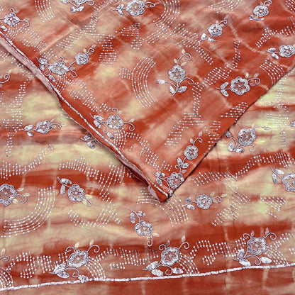 Indian Vintage Saree Pure Crepe Silk Hand Embroidered Tie-Dye Sari Fabric 5yard Sewing Craft Fabric Ethnic Dressmaking Crafting Zardozi Zari