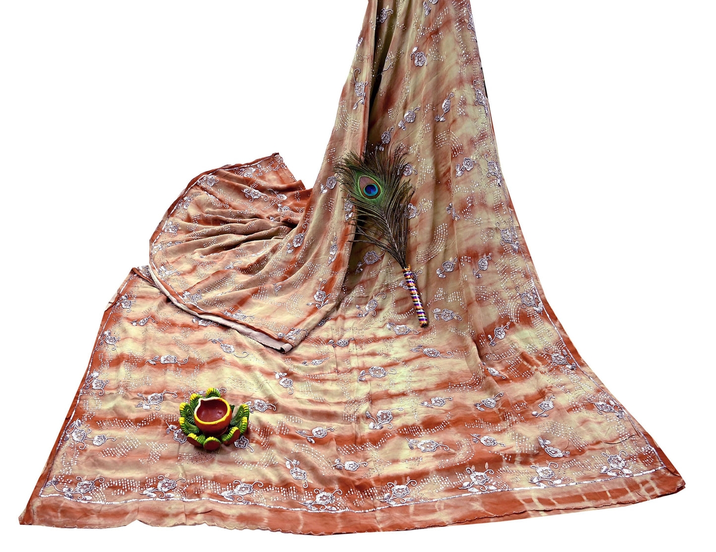 Indian Vintage Saree Pure Crepe Silk Hand Embroidered Tie-Dye Sari Fabric 5yard Sewing Craft Fabric Ethnic Dressmaking Crafting Zardozi Zari