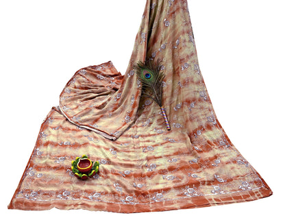 Indian Vintage Saree Pure Crepe Silk Hand Embroidered Tie-Dye Sari Fabric 5yard Sewing Craft Fabric Ethnic Dressmaking Crafting Zardozi Zari