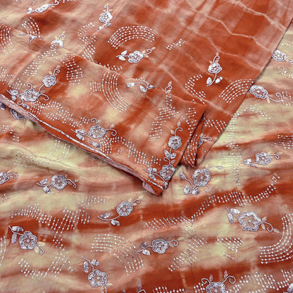 Indian Vintage Saree Pure Crepe Silk Hand Embroidered Tie-Dye Sari Fabric 5yard Sewing Craft Fabric Ethnic Dressmaking Crafting Zardozi Zari
