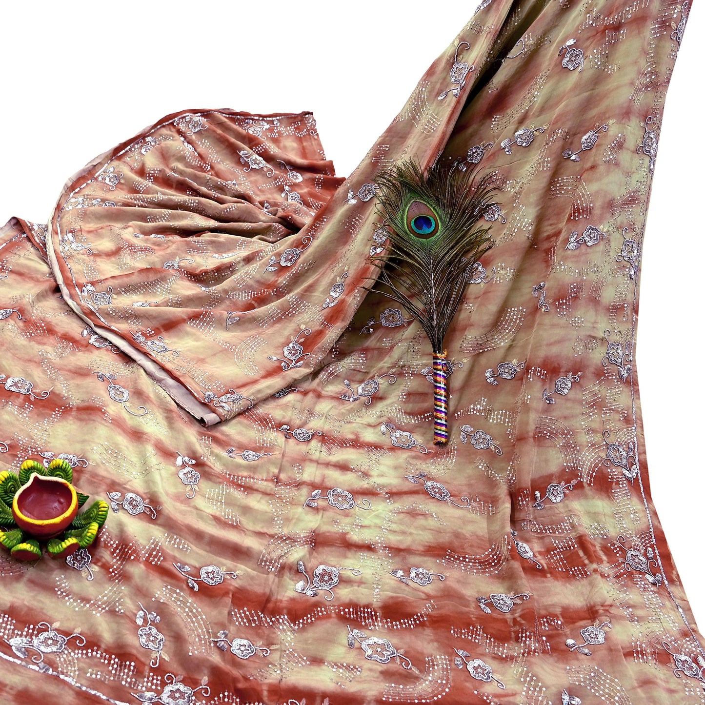 Indian Vintage Saree Pure Crepe Silk Hand Embroidered Tie-Dye Sari Fabric 5yard Sewing Craft Fabric Ethnic Dressmaking Crafting Zardozi Zari