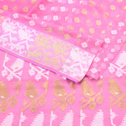 Indian Vintage Saree Pink Pure Cotton Hand Woven Jamdani Sari 5yd Ethnic Floral Craft Fabric Dress making Upcycle Crafting Quilting
