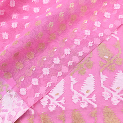 Indian Vintage Saree Pink Pure Cotton Hand Woven Jamdani Sari 5yd Ethnic Floral Craft Fabric Dress making Upcycle Crafting Quilting