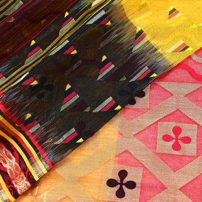 Indian Vintage Jamdani Pure Cotton Saree Handwoven Floral Sari Ethnic 5 Yard Fabric for Dressmaking, Quilting & Upcycling Crafts