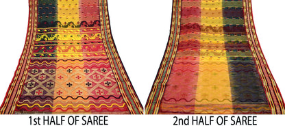 Indian Vintage Jamdani Pure Cotton Saree Handwoven Floral Sari Ethnic 5 Yard Fabric for Dressmaking, Quilting & Upcycling Crafts