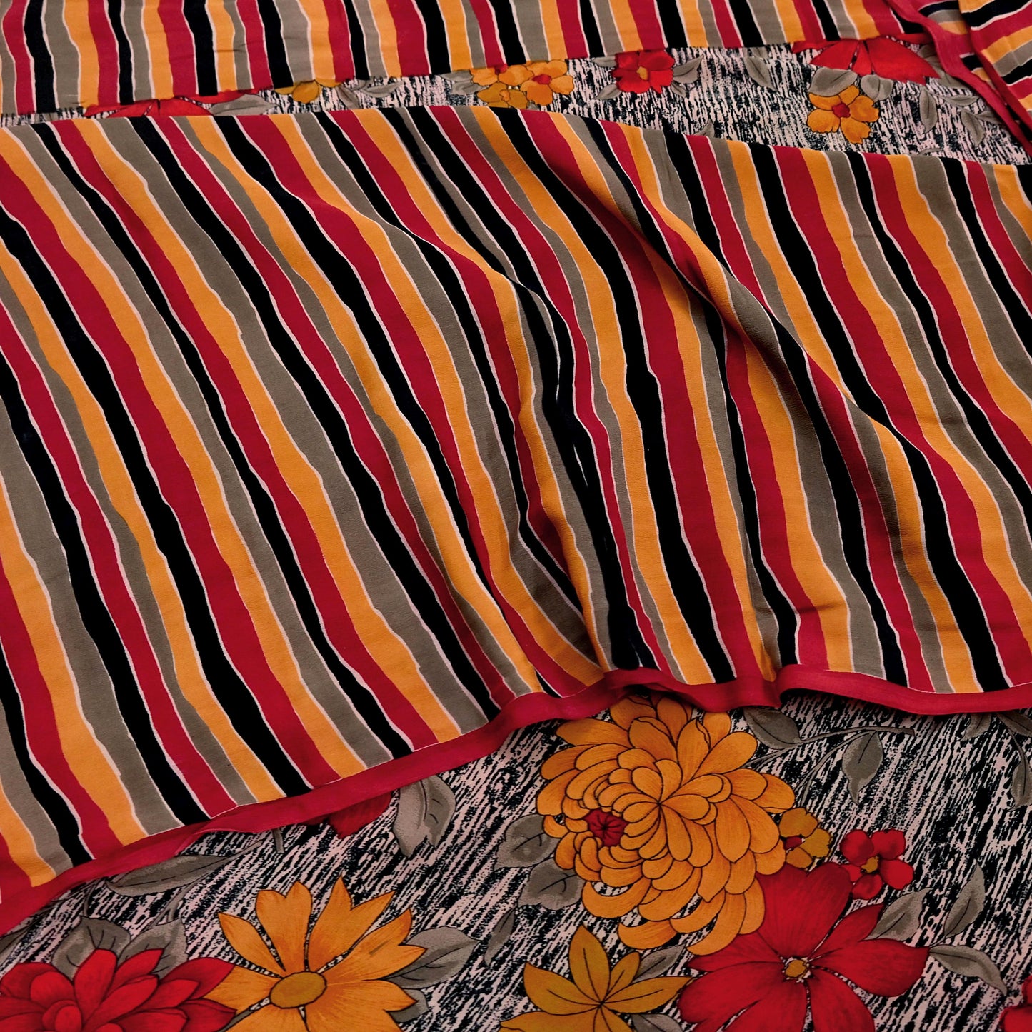 Indian Vintage Sari Multi Pure Crepe Silk Printed Saree 5yard Sewing Ethnic Wrap Craft Fabric Dressmaking Crafting Upcycle Quilting