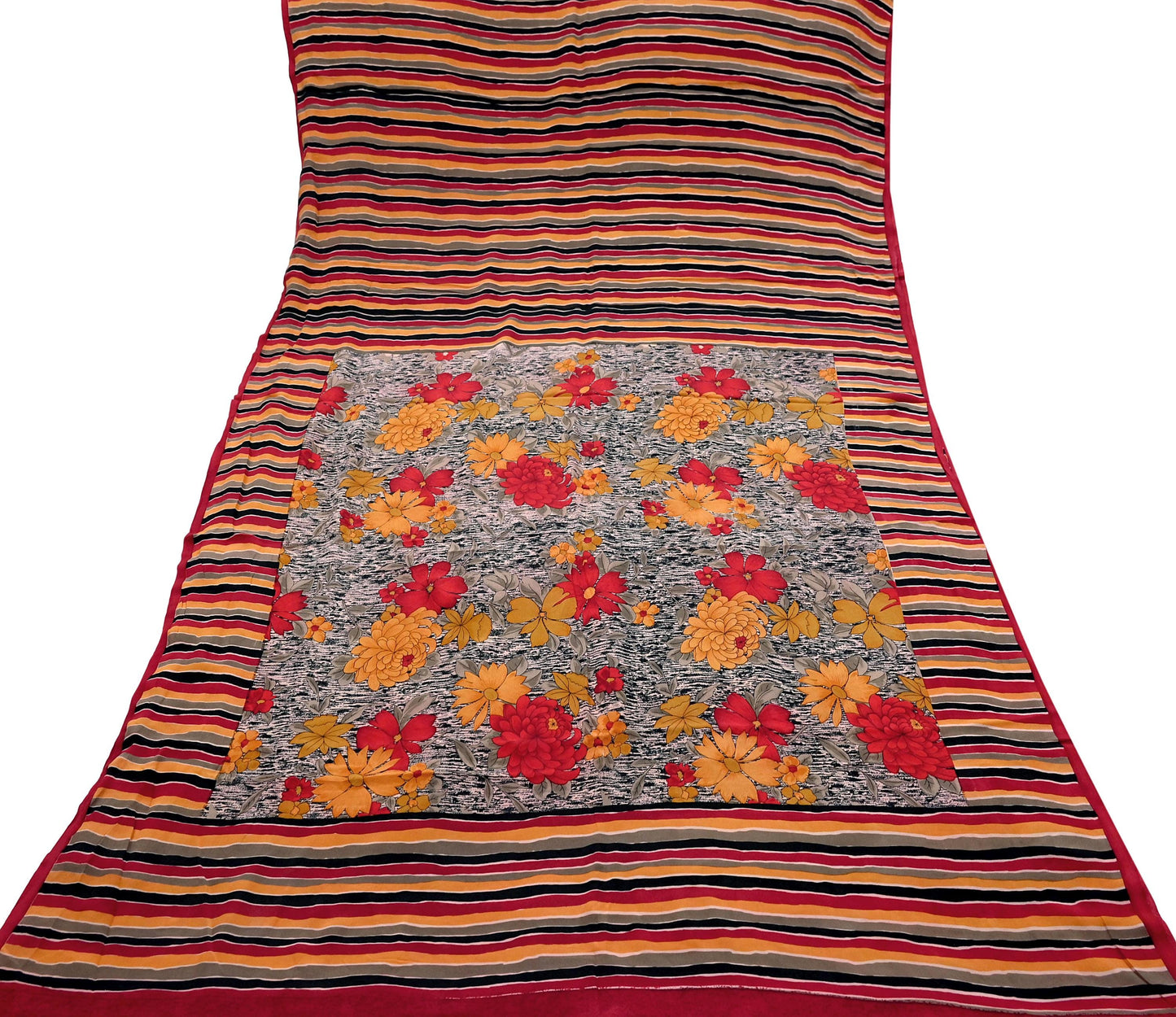 Indian Vintage Sari Multi Pure Crepe Silk Printed Saree 5yard Sewing Ethnic Wrap Craft Fabric Dressmaking Crafting Upcycle Quilting