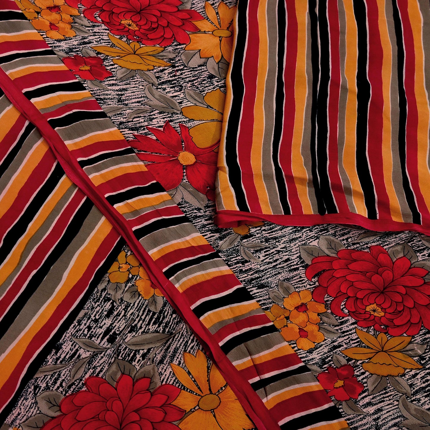 Indian Vintage Sari Multi Pure Crepe Silk Printed Saree 5yard Sewing Ethnic Wrap Craft Fabric Dressmaking Crafting Upcycle Quilting