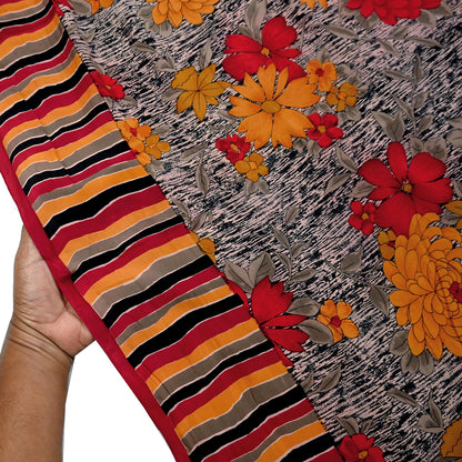 Indian Vintage Sari Multi Pure Crepe Silk Printed Saree 5yard Sewing Ethnic Wrap Craft Fabric Dressmaking Crafting Upcycle Quilting