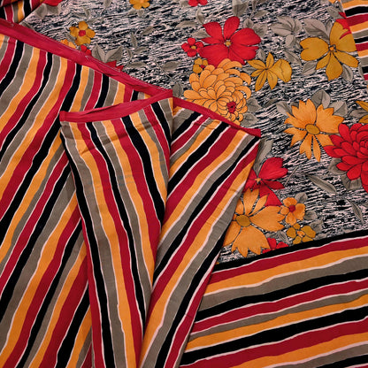 Indian Vintage Sari Multi Pure Crepe Silk Printed Saree 5yard Sewing Ethnic Wrap Craft Fabric Dressmaking Crafting Upcycle Quilting