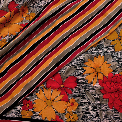 Indian Vintage Sari Multi Pure Crepe Silk Printed Saree 5yard Sewing Ethnic Wrap Craft Fabric Dressmaking Crafting Upcycle Quilting