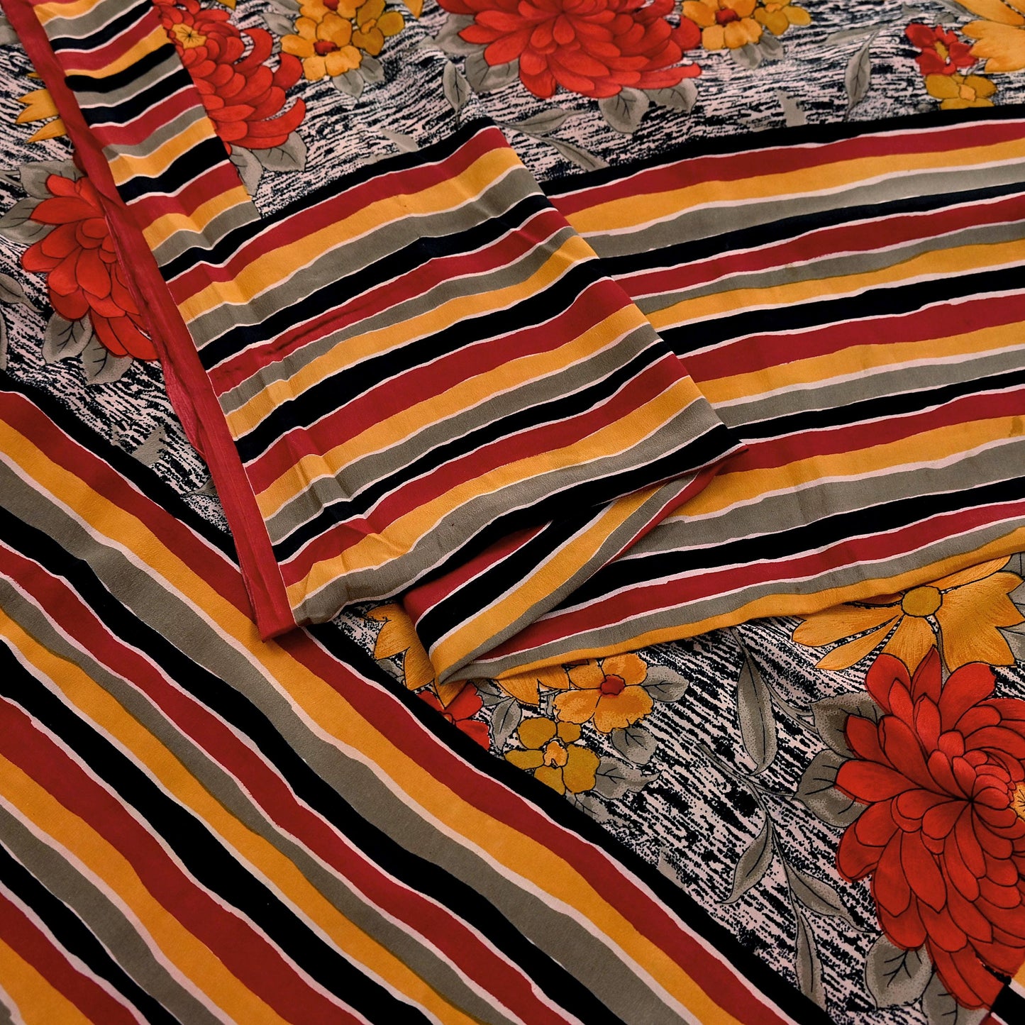 Indian Vintage Sari Multi Pure Crepe Silk Printed Saree 5yard Sewing Ethnic Wrap Craft Fabric Dressmaking Crafting Upcycle Quilting