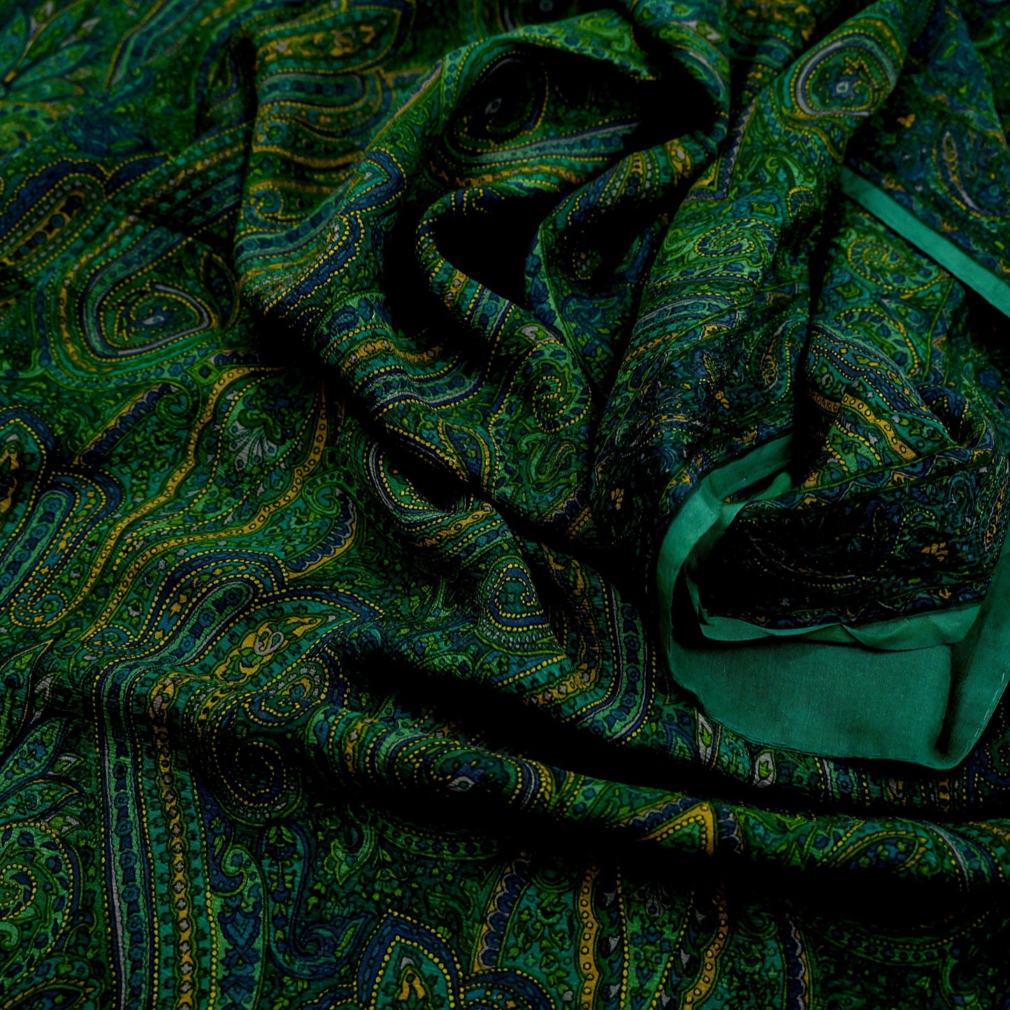 Women Vintage Sari Green Pure Chiffon Silk Printed Sarees Craft Fabric Sewing 5Yd Soft Dress Making Crafting Quilting Upcycle Used