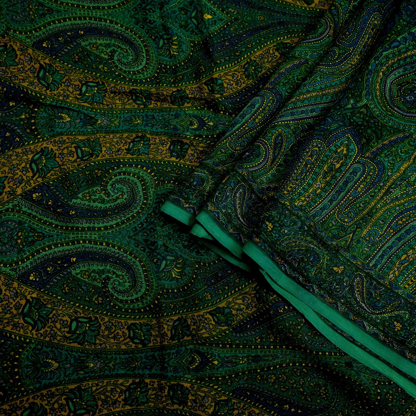 Women Vintage Sari Green Pure Chiffon Silk Printed Sarees Craft Fabric Sewing 5Yd Soft Dress Making Crafting Quilting Upcycle Used