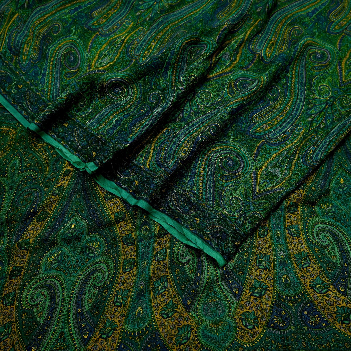 Women Vintage Sari Green Pure Chiffon Silk Printed Sarees Craft Fabric Sewing 5Yd Soft Dress Making Crafting Quilting Upcycle Used