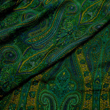 Women Vintage Sari Green Pure Chiffon Silk Printed Sarees Craft Fabric Sewing 5Yd Soft Dress Making Crafting Quilting Upcycle Used