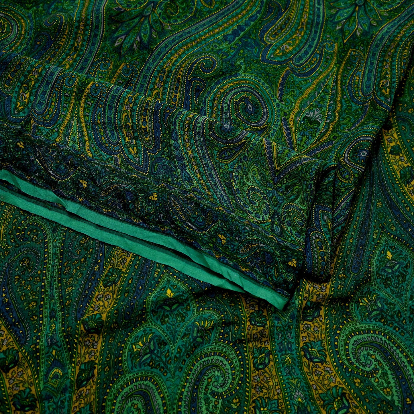 Women Vintage Sari Green Pure Chiffon Silk Printed Sarees Craft Fabric Sewing 5Yd Soft Dress Making Crafting Quilting Upcycle Used