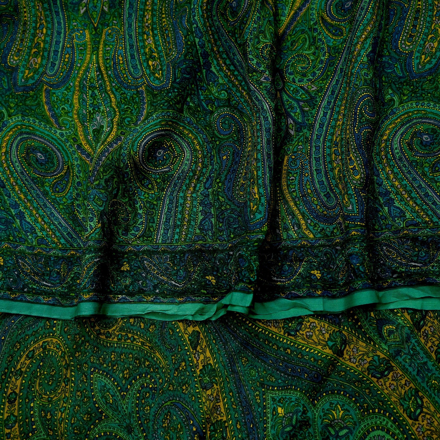 Women Vintage Sari Green Pure Chiffon Silk Printed Sarees Craft Fabric Sewing 5Yd Soft Dress Making Crafting Quilting Upcycle Used