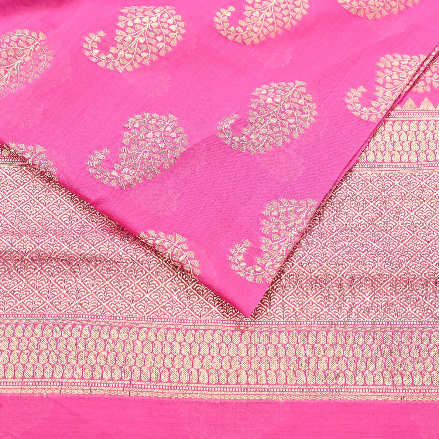 Indian Vintage Pink Cotton Saree Handwoven Floral Banarasi Border 5 Yard Soft Fabric Sewing Quilting Craft Dressmaking Material