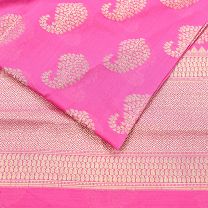 Indian Vintage Pink Cotton Saree Handwoven Floral Banarasi Border 5 Yard Soft Fabric Sewing Quilting Craft Dressmaking Material