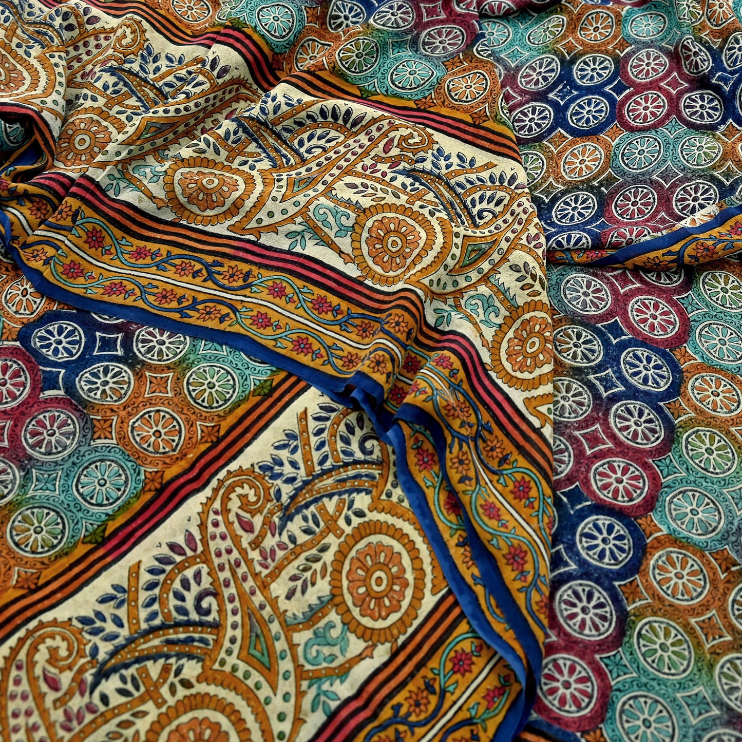 Indian Women Vintage Multi Sarees 100% Pure Georgette Silk Printed Sari Sewing 5yd Soft Craft Floral Design Wrap Boho Dress Making