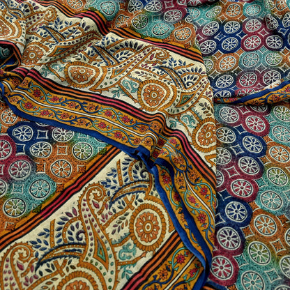 Indian Women Vintage Multi Sarees 100% Pure Georgette Silk Printed Sari Sewing 5yd Soft Craft Floral Design Wrap Boho Dress Making